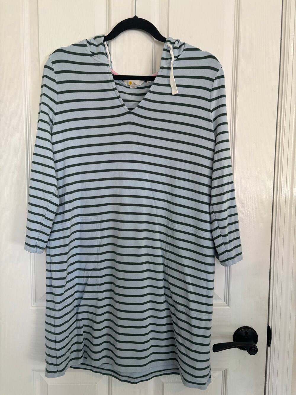 Boden Imelda Hooded Tunic Dress Cover Up US 10 Blue Green Striped Woman